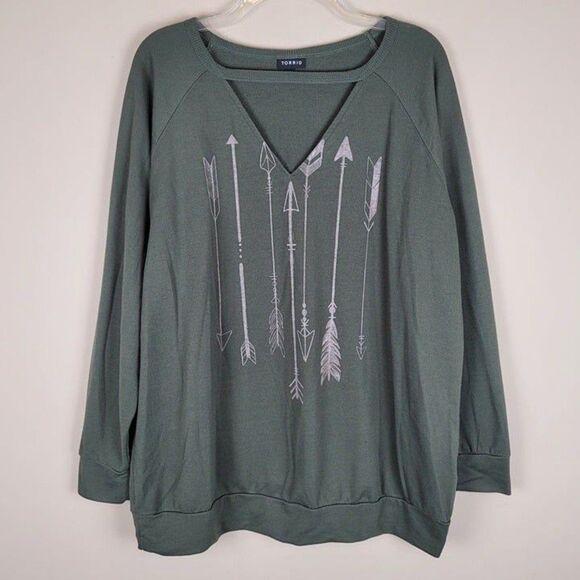 Torrid Size 2X Olive Lightweight Choker Sweatshirt Arrows Long Sleeve Green - Picture 2 of 12